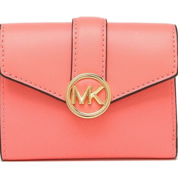 NWT MICHAEL KORS CARMEN MEDIUM FLAP BIFOLD WALLET GRAPEFRUIT COLOR - Picture 4 of 16